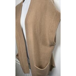 27 MILES Women XS Cashmere Wool Sweater Vest Open Front Pockets Tan Brown